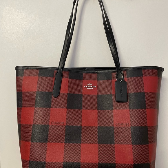 Coach Handbags - Coach Plaid Red and Black Tote